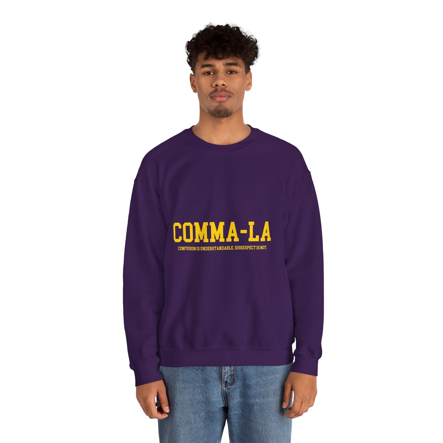 It's Pronounced Comma-La Crewneck Royal Purple/Old Gold