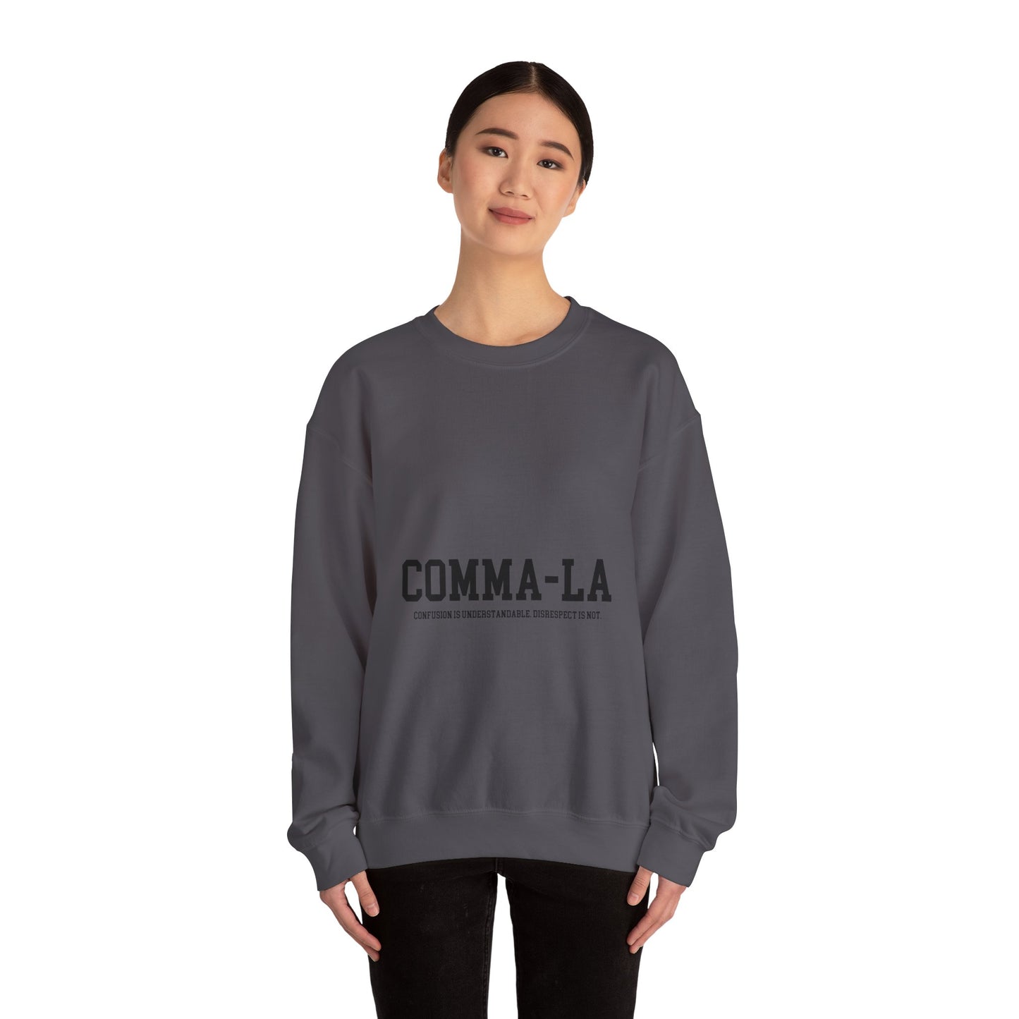 It's Pronounced Comma-La Crewneck Black Lettering