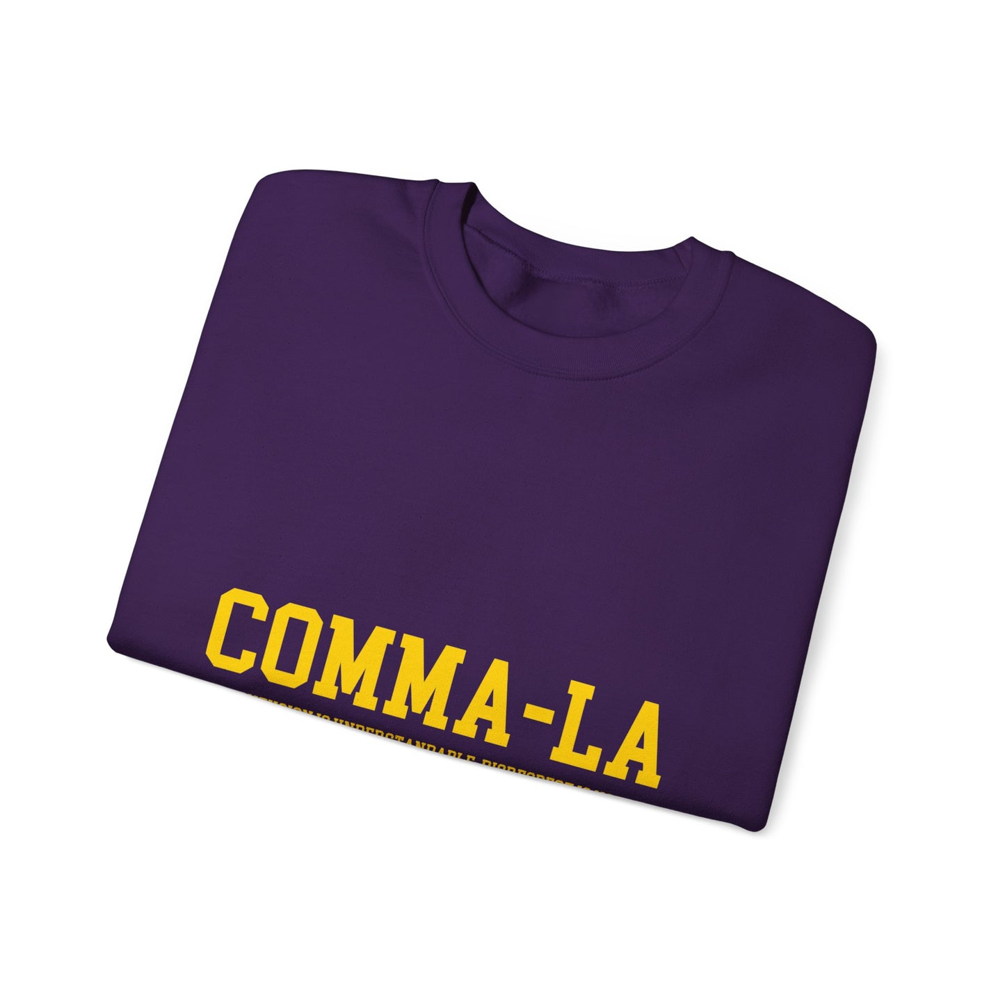 It's Pronounced Comma-La Crewneck Royal Purple/Old Gold