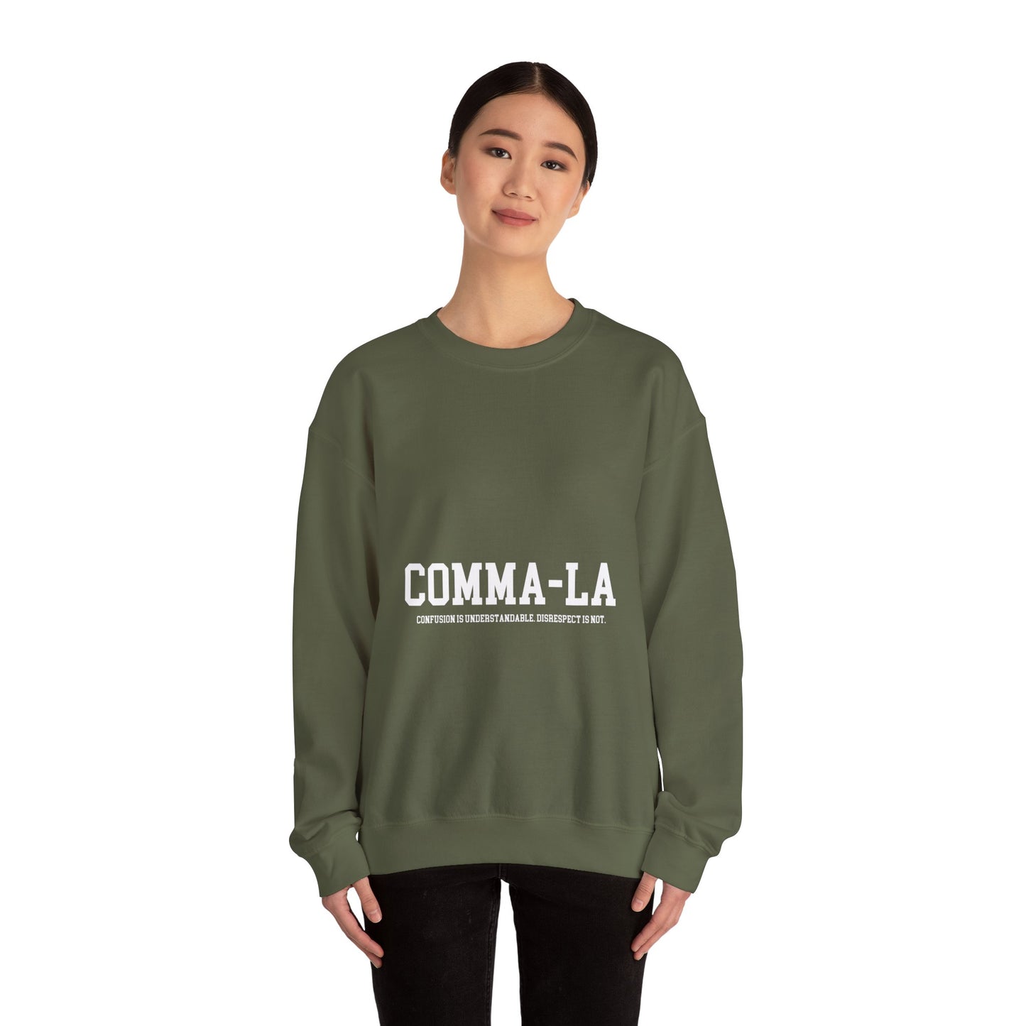 It's Pronounced Comma-La Crewneck White Lettering