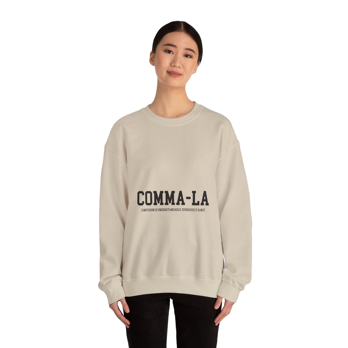 It's Pronounced Comma-La Crewneck Black Lettering